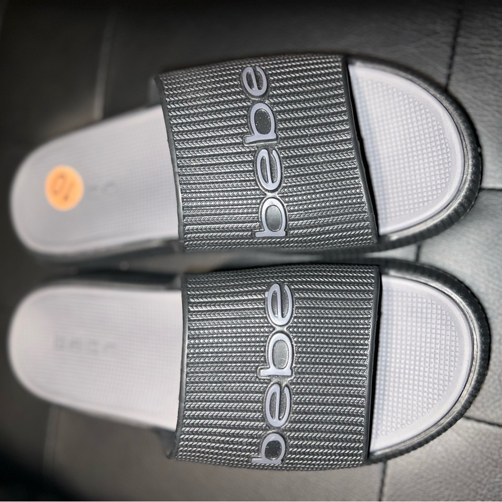 Platform Bebe slides, gently worn